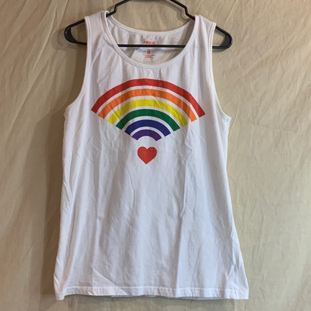 Men’s Size M White Rainbow Heart Tank Top